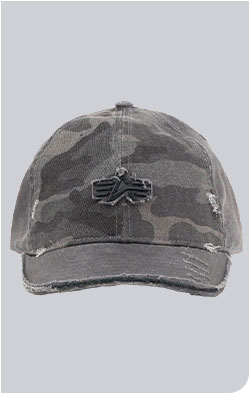 Бейсболка ALPHA INDUSTRIES DISTRESSED LOGO CAMO CAP black camo